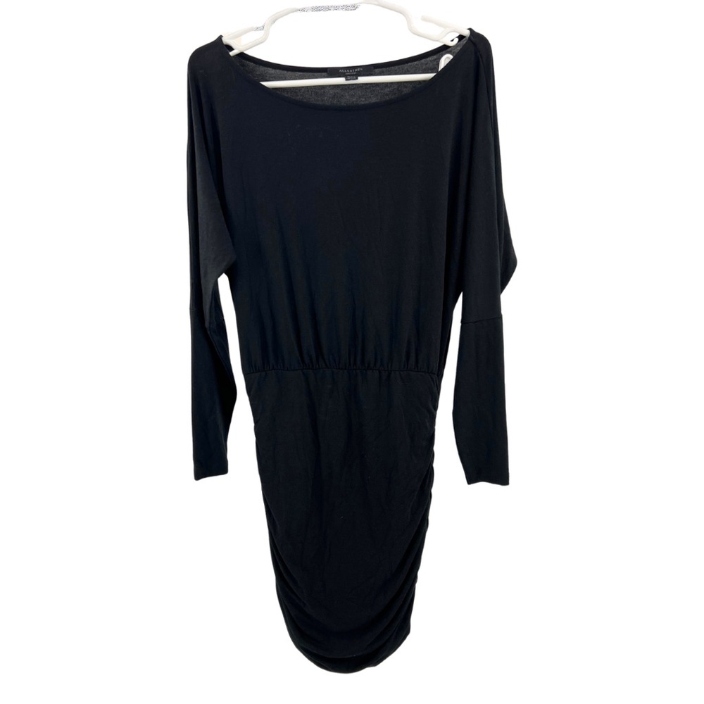 All Saints side ruched cowl neck M black stretch batwing dolman sleeve dress